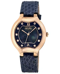 Gevril Women's Lugano Swiss Quartz Blue Leather Watch 35mm