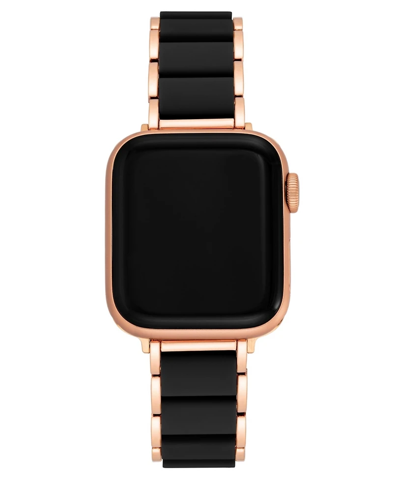 Anne Klein Women's Rose Gold-Tone Alloy Metal and Black Silicone Bracelet designed for Apple Watch 42mm (Series 10) & 38/40/41mm