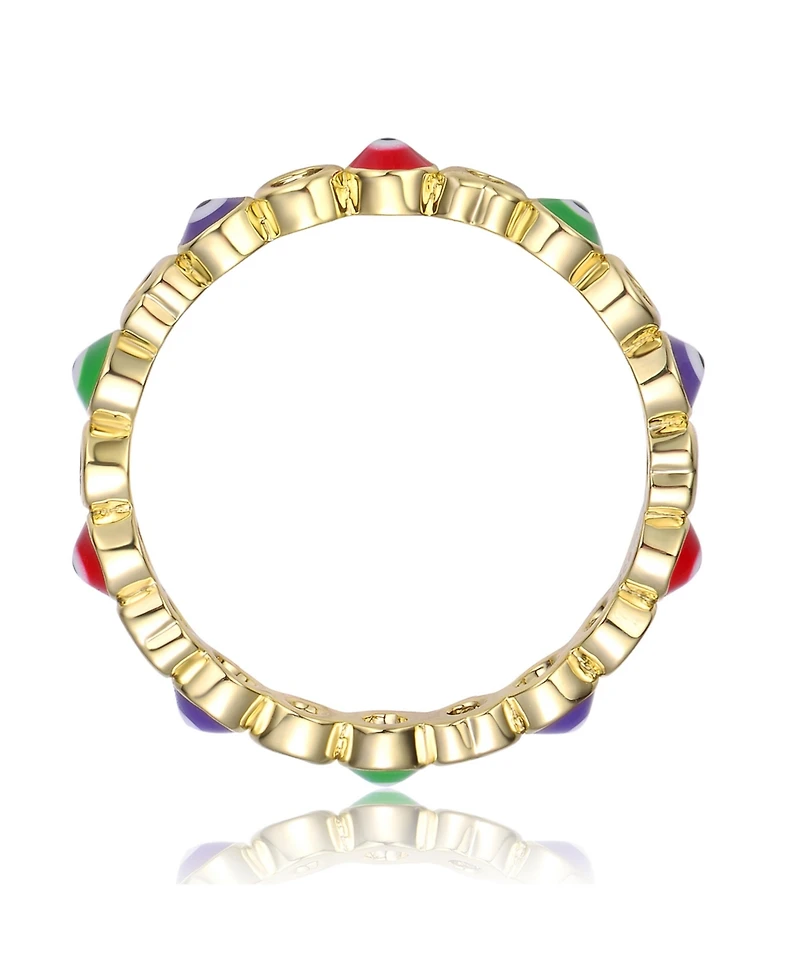 Ra Young Adults/Teens 14k Yellow Gold Plated with Cubic Zirconia Colorful Enamel Evil Heart Stacking Ring