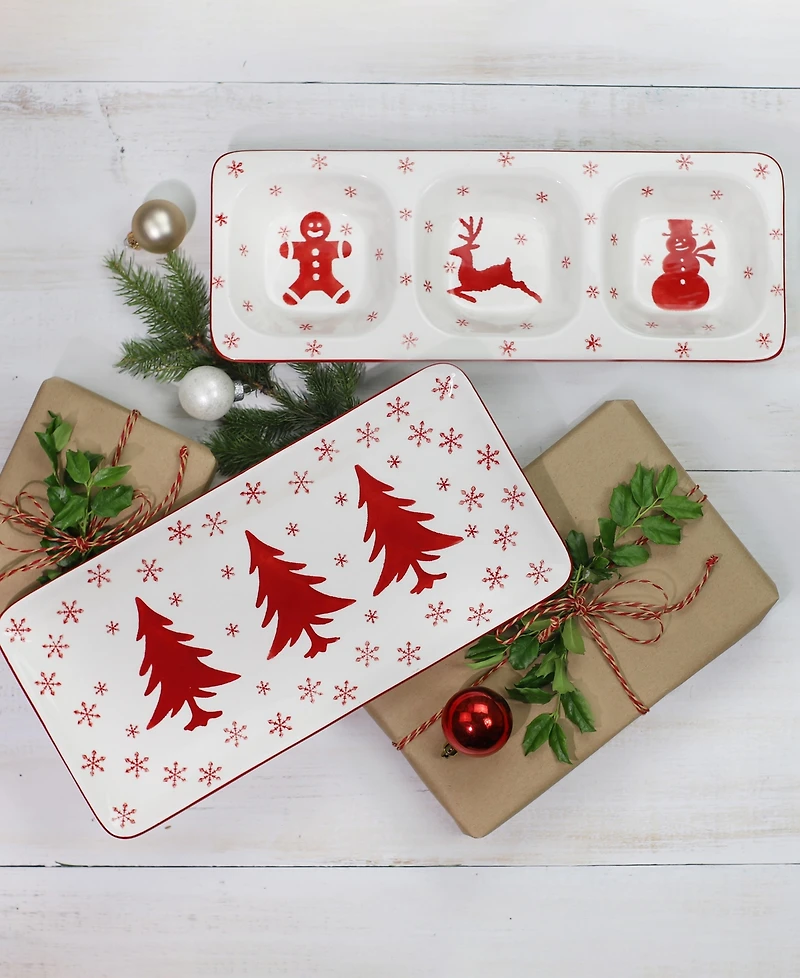 Euro Ceramica Winterfest 3-Part Divided Dish