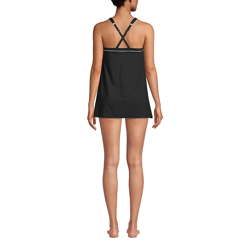 Lands' End Women's Ddd-Cup High Neck Swim Dress One Piece Swimsuit Adjustable Straps