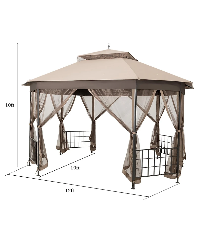Costway 10'x12' Patio Gazebo Canopy Shelter Double Top Netting Sidewalls