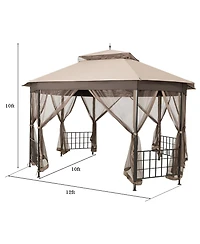 Costway 10'x12' Patio Gazebo Canopy Shelter Double Top Netting Sidewalls