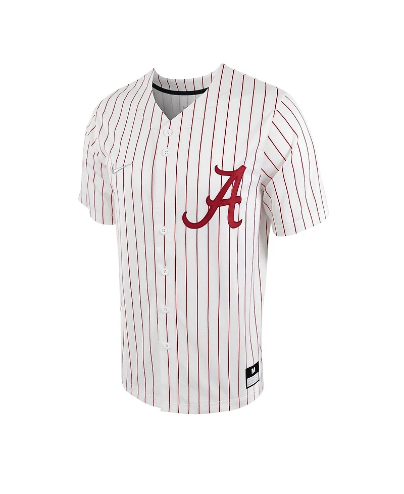 Men's Nike White, Crimson Alabama Tide Pinstripe Replica Full-Button Baseball Jersey