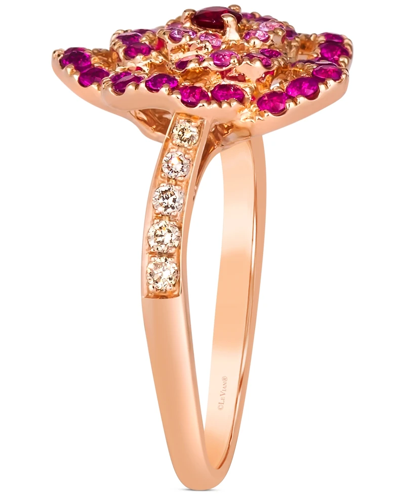 Le Vian Multi-Gemstone (7/8 ct. t.w.) & Nude Diamond (1/6 ct. t.w.) Flower Ring in 14k Rose Gold