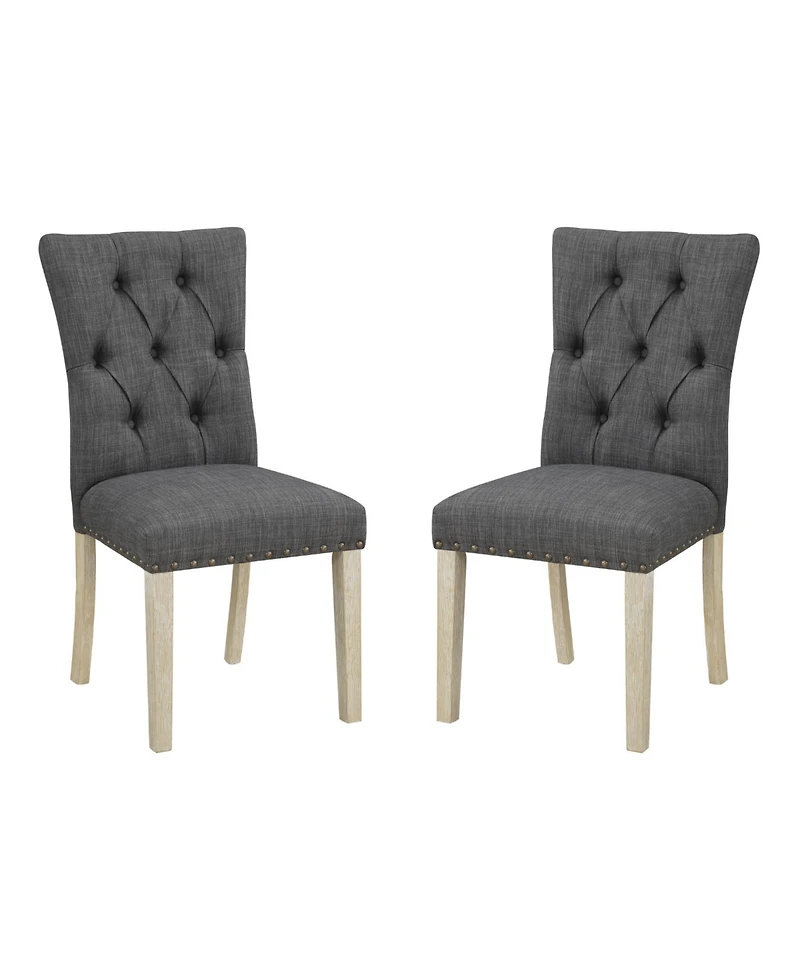 Preston Dining Chair 2-Pack with Antique-like Bronze Nailheads and Brushed Legs Fabric