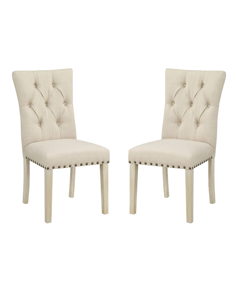 Preston Dining Chair 2-Pack with Antique-like Bronze Nailheads and Brushed Legs Fabric
