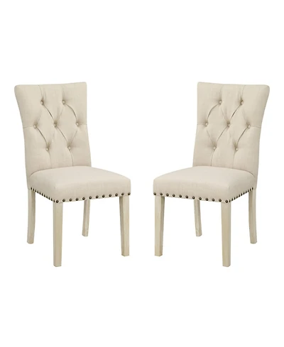 Preston Dining Chair 2-Pack with Antique-like Bronze Nailheads and Brushed Legs Fabric