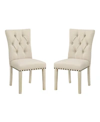 Preston Dining Chair 2-Pack with Antique-like Bronze Nailheads and Brushed Legs Fabric