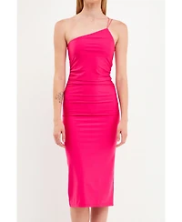 Grey Lab Women's Asymmetry Straps Shirred Knit Dress