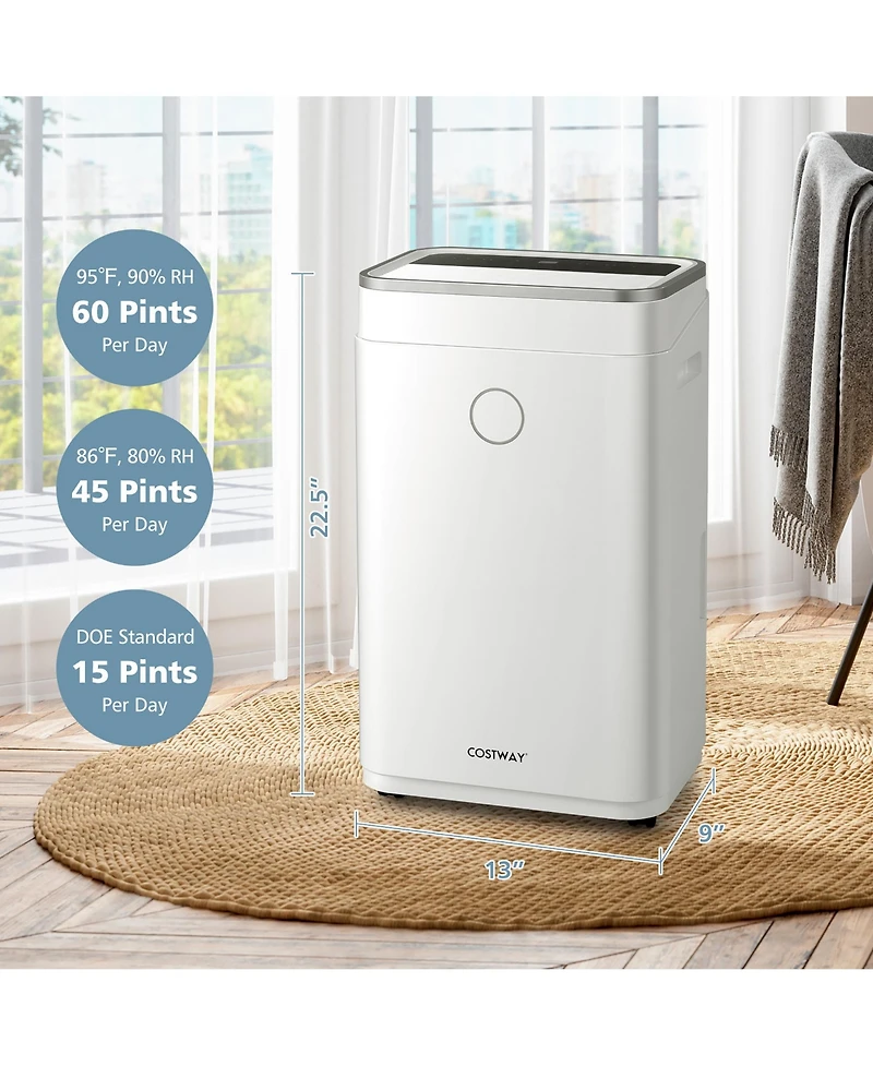 60-Pint Dehumidifier for Home & Basements 4000 Sq. Ft w/ 3-Color Digital Display