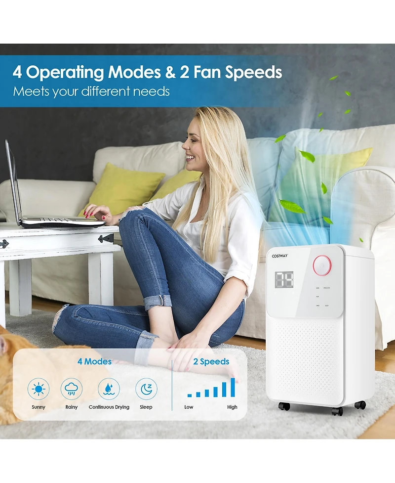 32 Pints 2000 Sq. Ft Dehumidifier for Home & Basements w/3-Color Digital Display