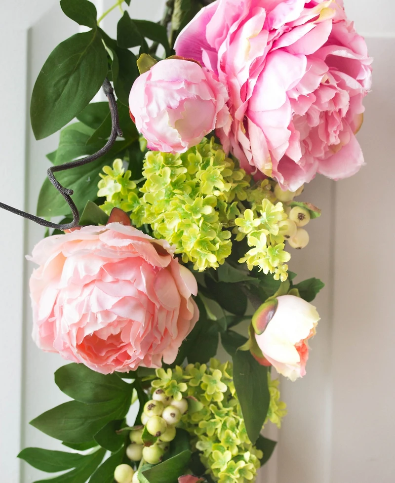Nearly Natural 24" Mixed Peony and Hydrangea Teardrop