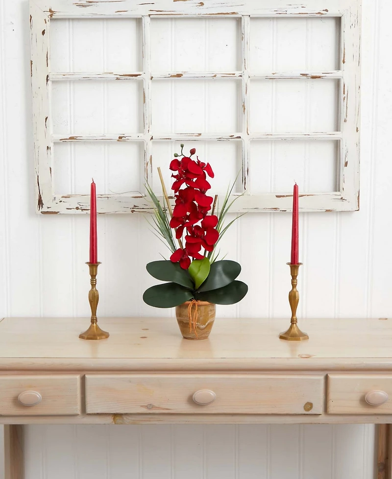 Nearly Natural Phalaenopsis Orchid Harvest Silk Arrangement in Ceramic Arrangement