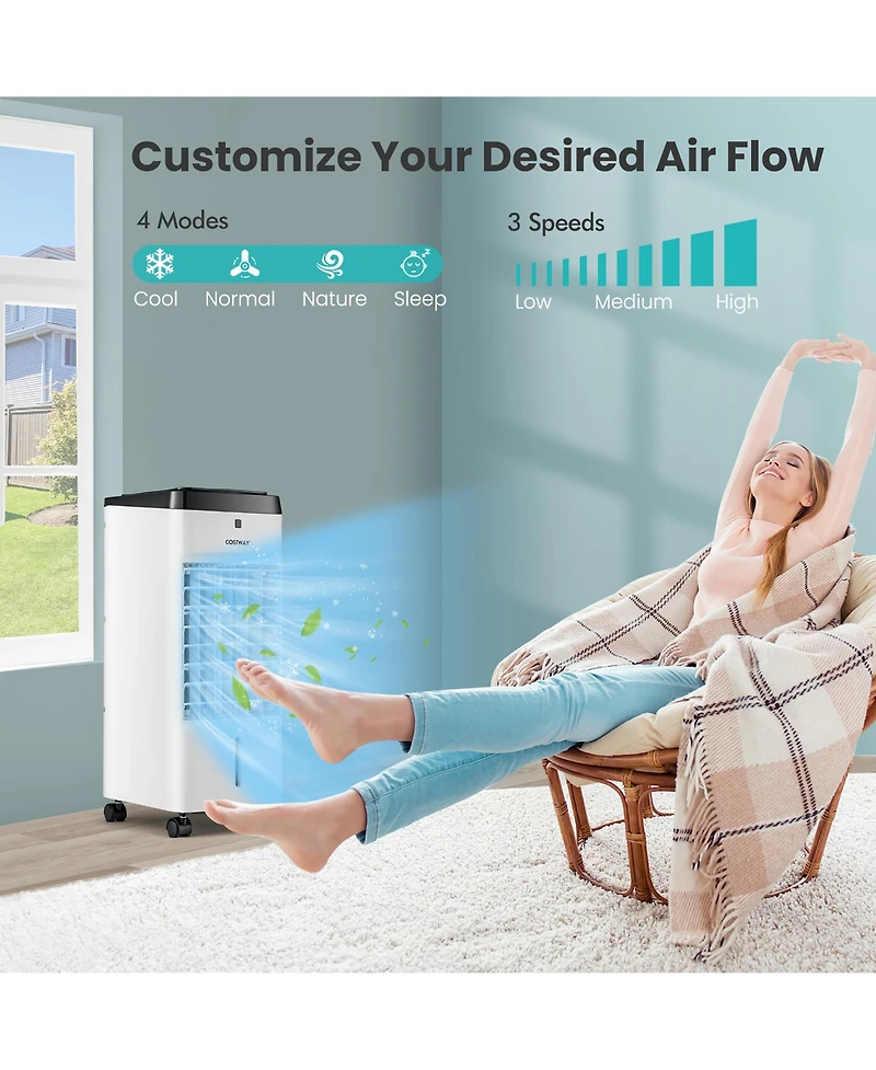 4-in-1 Evaporative Air Cooler w/ Fan & Humidifier Remote Control Ice Packs