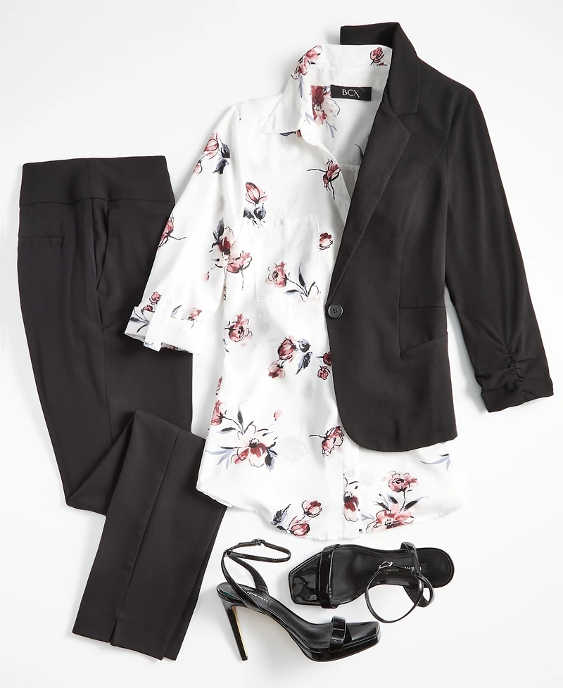 Bcx Juniors' Floral-Print Collared Shirt