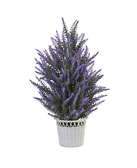 Nearly Natural Artificial Lavender Plant in White Wicker Planter