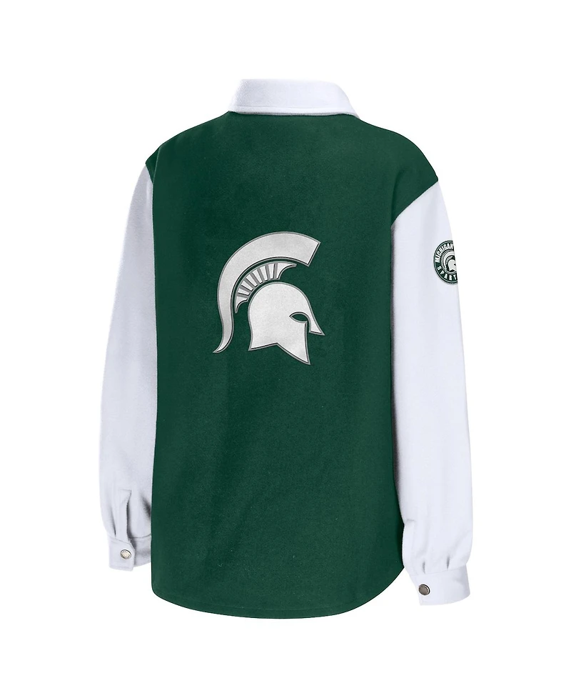 Women's Wear by Erin Andrews Hunter Green Michigan State Spartans Button-Up Shirt Jacket
