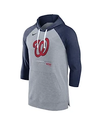 Men's Nike Heather Gray, Navy Washington Nationals Baseball Raglan 3/4-Sleeve Pullover Hoodie