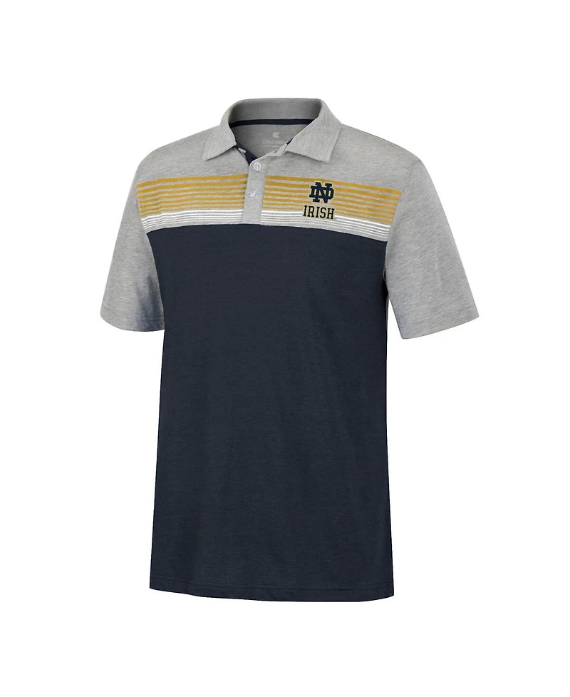 Men's Colosseum Navy, Heathered Gray Notre Dame Fighting Irish Caddie Polo Shirt