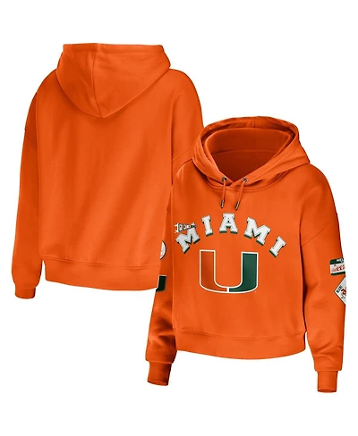 Women's Wear by Erin Andrews Orange Miami Hurricanes Mixed Media Cropped Pullover Hoodie