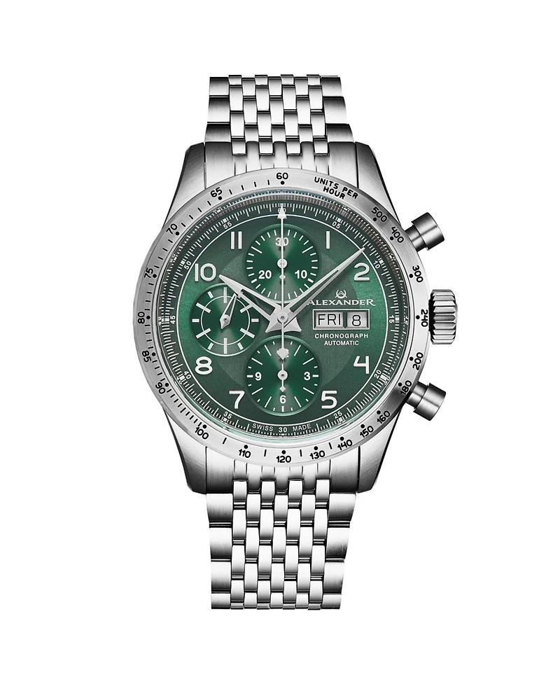 Alexander Men's Megalos Silver-tone Stainless Steel , Green Dial , 51mm Round Watch