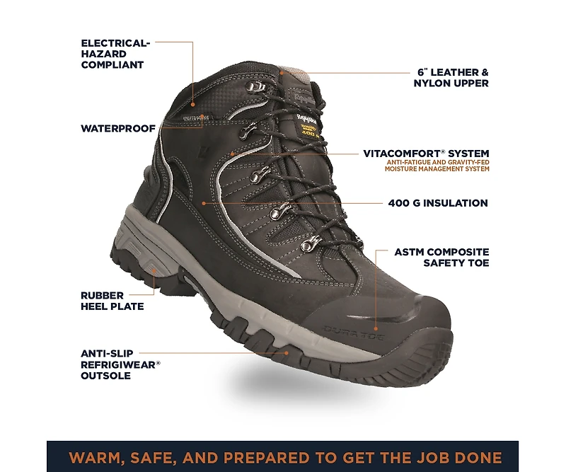 RefrigiWear Men's Frostline Hiker Boot - Waterproof, Anti-Slip, and Insulated for Extreme Cold