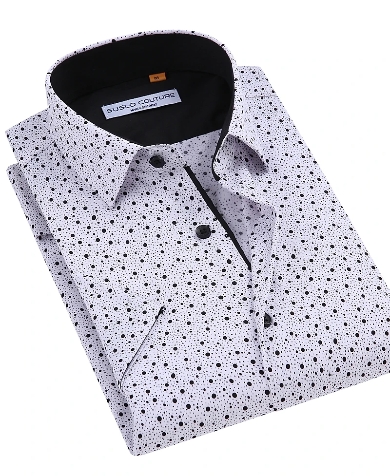 Suslo Couture Men's Slim-Fit Geo-Print Performance Shirt