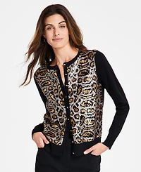 Jm Collection Women's Leopard Sequin Party Cardigan Sweater, Created for Macy's