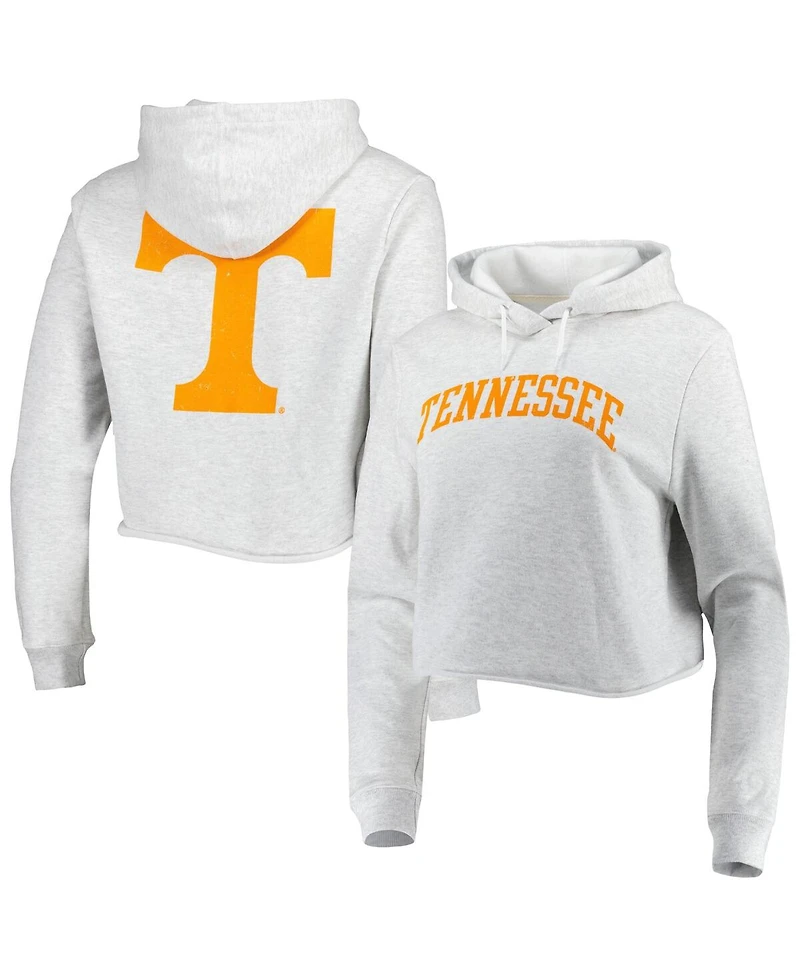 Women's League Collegiate Wear Ash Tennessee Volunteers 2-Hit 1636 Cropped Pullover Hoodie