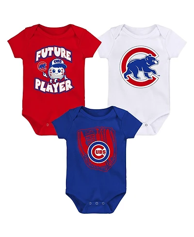 Newborn and Infant Boys Girls Royal, Red, White Chicago Cubs Minor League Player Three-Pack Bodysuit Set