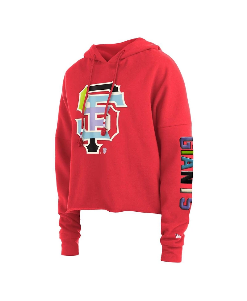 Women's New Era Red San Francisco Giants Fashion High Hip Pullover Hoodie