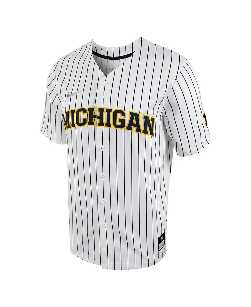 Men's Nike White, Navy Michigan Wolverines Pinstripe Replica Full-Button Baseball Jersey