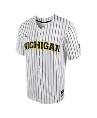 Men's Nike White, Navy Michigan Wolverines Pinstripe Replica Full-Button Baseball Jersey