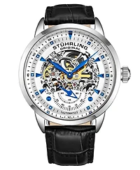 Stuhrling Men's Legacy Black Leather, White Dial, 44mm Round Watch