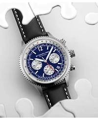 Stuhrling Men's Monaco Black Leather, Blue Dial, 47mm Round Watch