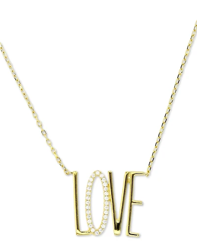 Cubic Zirconia Love Pendant Necklace, 16" + 2" extender