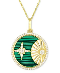 Malachite & Cubic Zirconia Star Sun Disc 18" Pendant Necklace