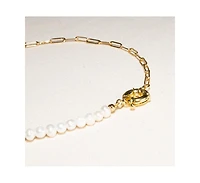 18K Gold Plated Paper Clip Chain with Freshwater Pearls - Lily Necklace 16" For Women