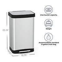 Mega Casa 14.5 Gal./55 Liter Rectangle Step-On Stainless Steel Trash Can for Kitchen