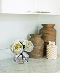 Nearly Natural Fancy White Rose Arrangement with Vase