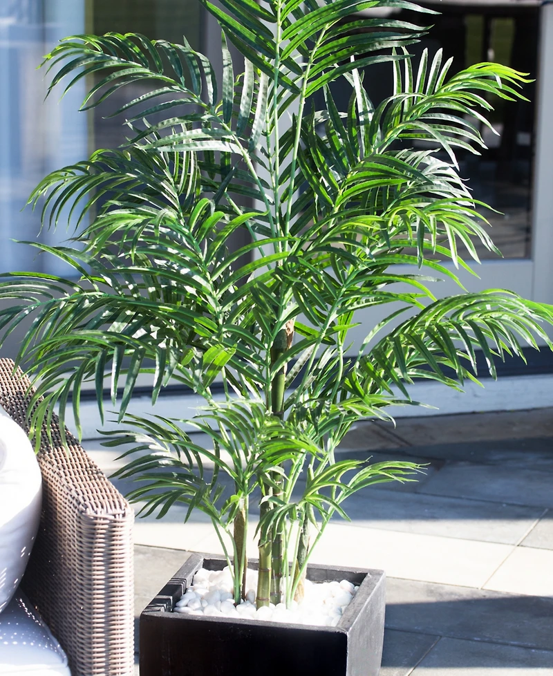 Nearly Natural 4.5' Areca Palm Uv-Resistant Indoor/Outdoor Artificial Tree in Black-Washed Planter