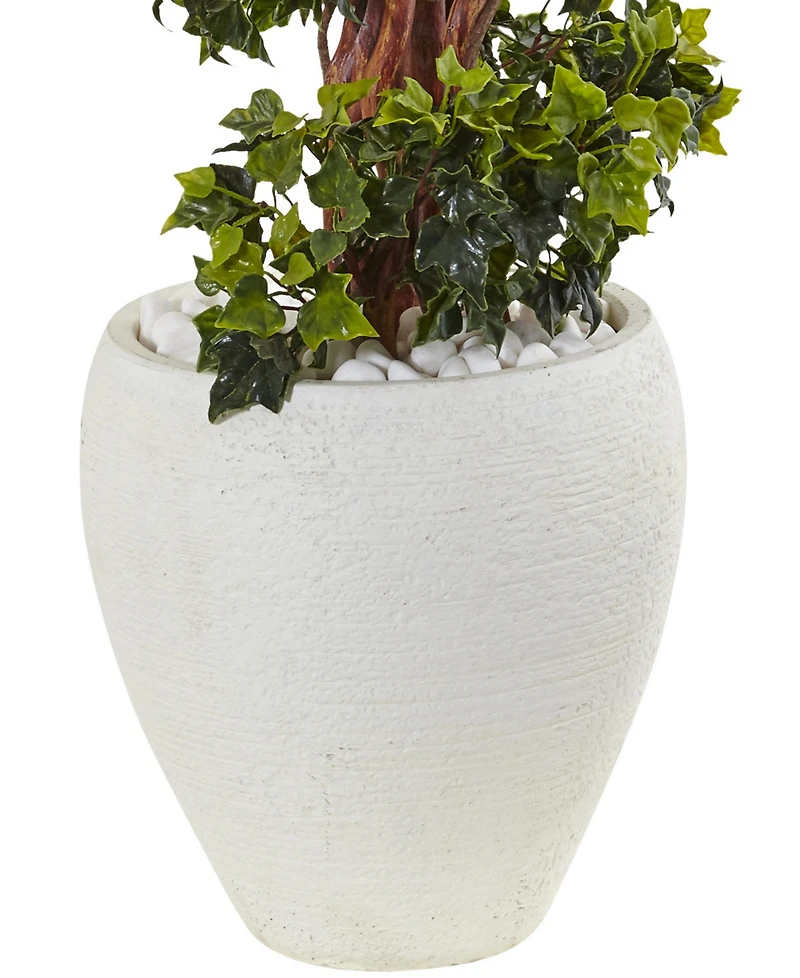Nearly Natural 4' English Ivy Topiary Uv-Resistant Indoor/Outdoor Artificial Tree in White Oval Planter