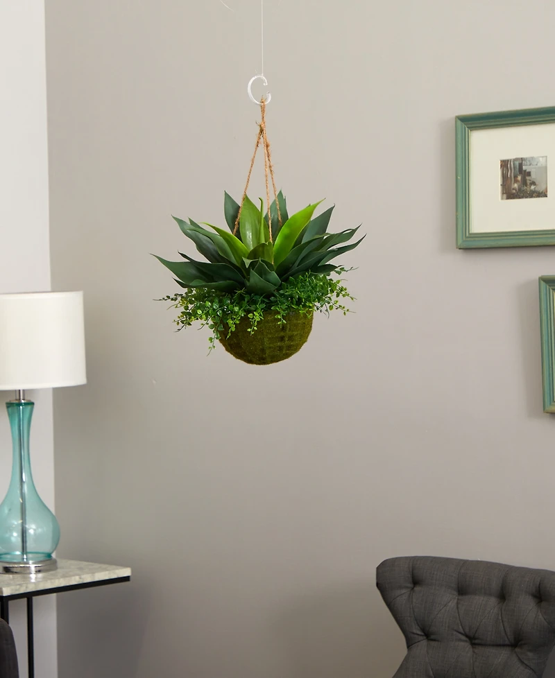 Nearly Natural Agave and Maiden Hair Artificial Plant in Hanging Basket (Indoor/Outdoor)