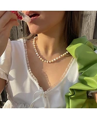 Joey Baby 18K Gold Plated Freshwater Pearls with Colored Glass Beads - Amber Necklace 17" For Women