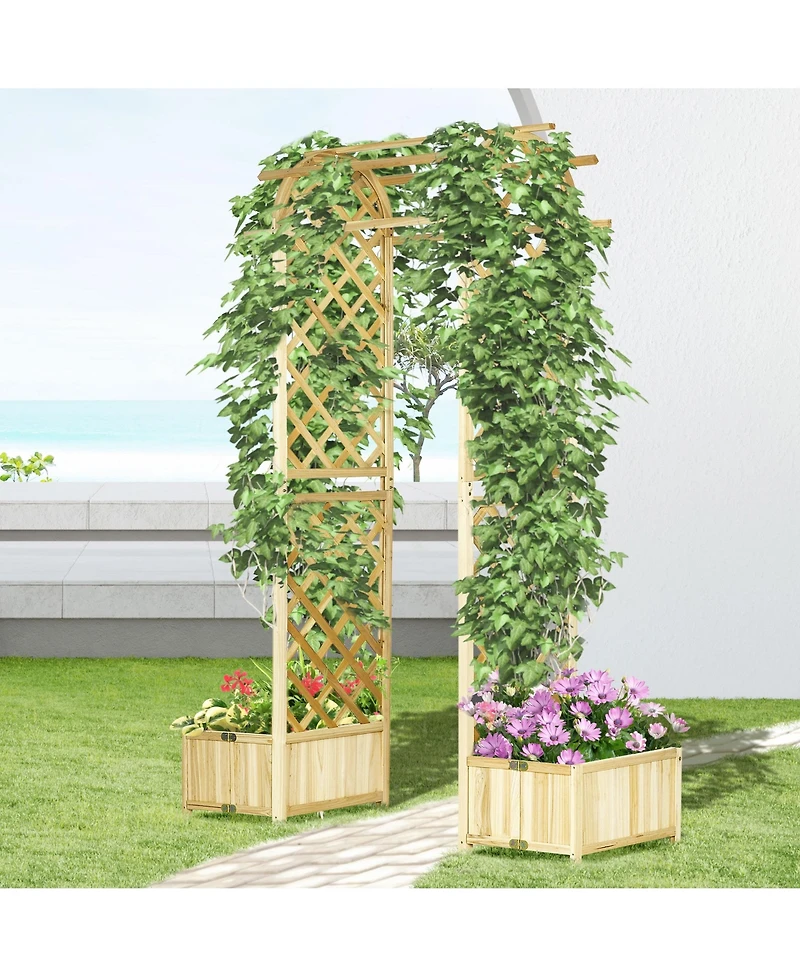 Outsunny 7.5' Garden Arbor Arch Trellis w/ Planters, Great for Wedding