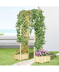 Outsunny 7.5' Garden Arbor Arch Trellis w/ Planters, Great for Wedding