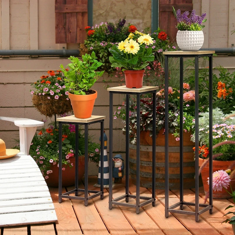 Outsunny Flower Sd Set, 3 Metal Plant Racks, Outdoor Decor