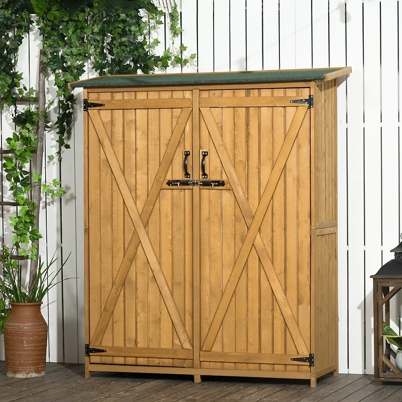 Outsunny Wooden Garden Storage Shed w/ Asphalt Roof, Shelves & Lock Backyard
