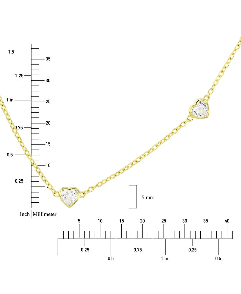 Cubic Zirconia Heart Station Collar Necklace, 16" + 2" extender